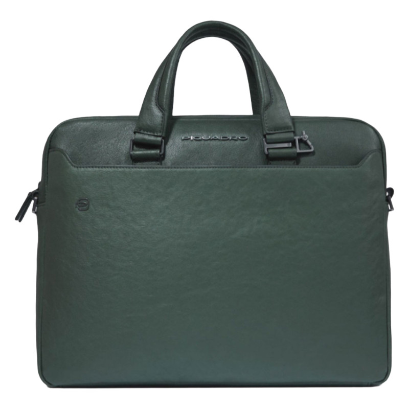 Piquadro Green Leather Laptop Bag 14"" Black Square Briefcase