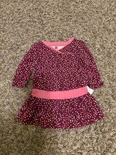 Tea Collection Polka Dot Dress 6-12 Months Maroon Long Sleeve Drop Waist Cotton