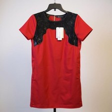 MM Couture by Miss Me Size Small Red Mini Short Shift Dress Black Lace Pockets