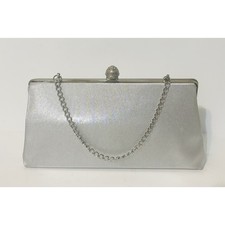 Vtg Metallic Silver Clutch Handbag Kiss Clasp Purse Classy Small Handbag