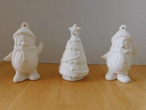 3 Piece Happy Penguins Ceramic  to Paint Christmas Ornament Figures 5"