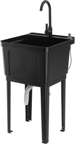 Plastic Utility Sink, Freestanding Sink with Hot&Cold Faucet, Soap Dispenser