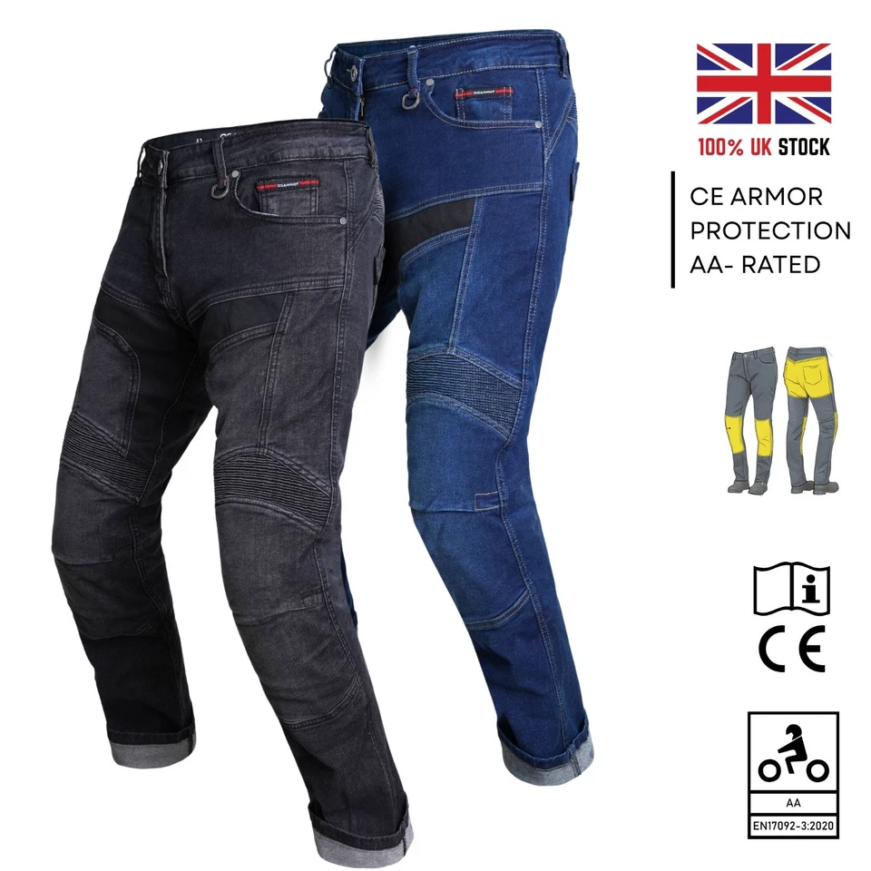 Mens Motorcycle Motorbike Jeans Trousers Lined with Kevlar® CE AA Rated Biker UK - Image 2 of 3