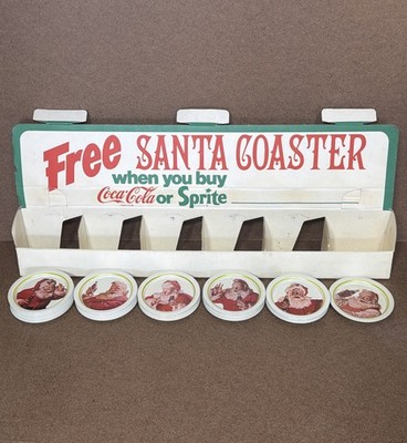 VTG 1983 Coca-Cola Sprite Free Santa Metal Coaster Display w/ 49 New Pcs 22  WOW
