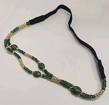 Hair Head Band Jewelry Glass Beads Green Gold St. Patrick's Shamrocks