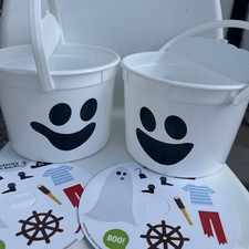 2022 McDONALD'S Halloween White Mc Boo Bucket Pail HAPPY MEAL TOY Lot Of 2