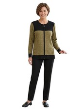 Exclusively Misook Knit Full-Zip Jacket Cardigan Gold Black Colorblock Size L Vi