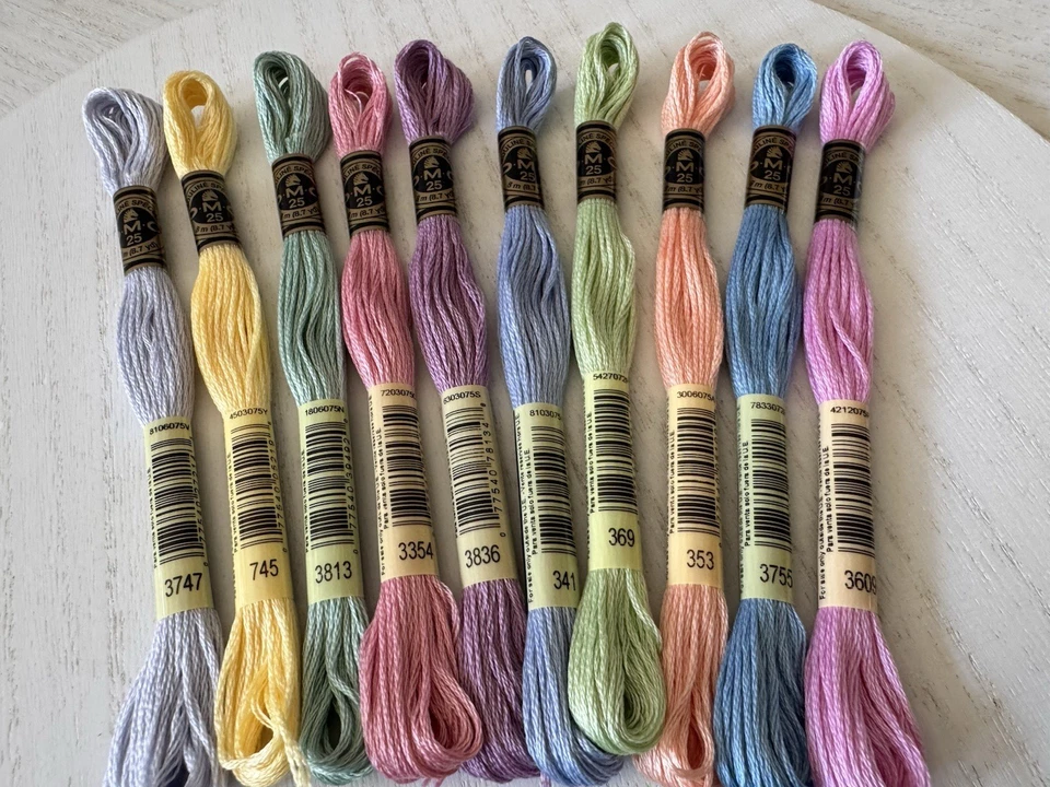 DMC Cotton Embroidery Floss Thread~Lot of 10 Skeins~Rainbow/Pastel Color Set - Image 3 of 4