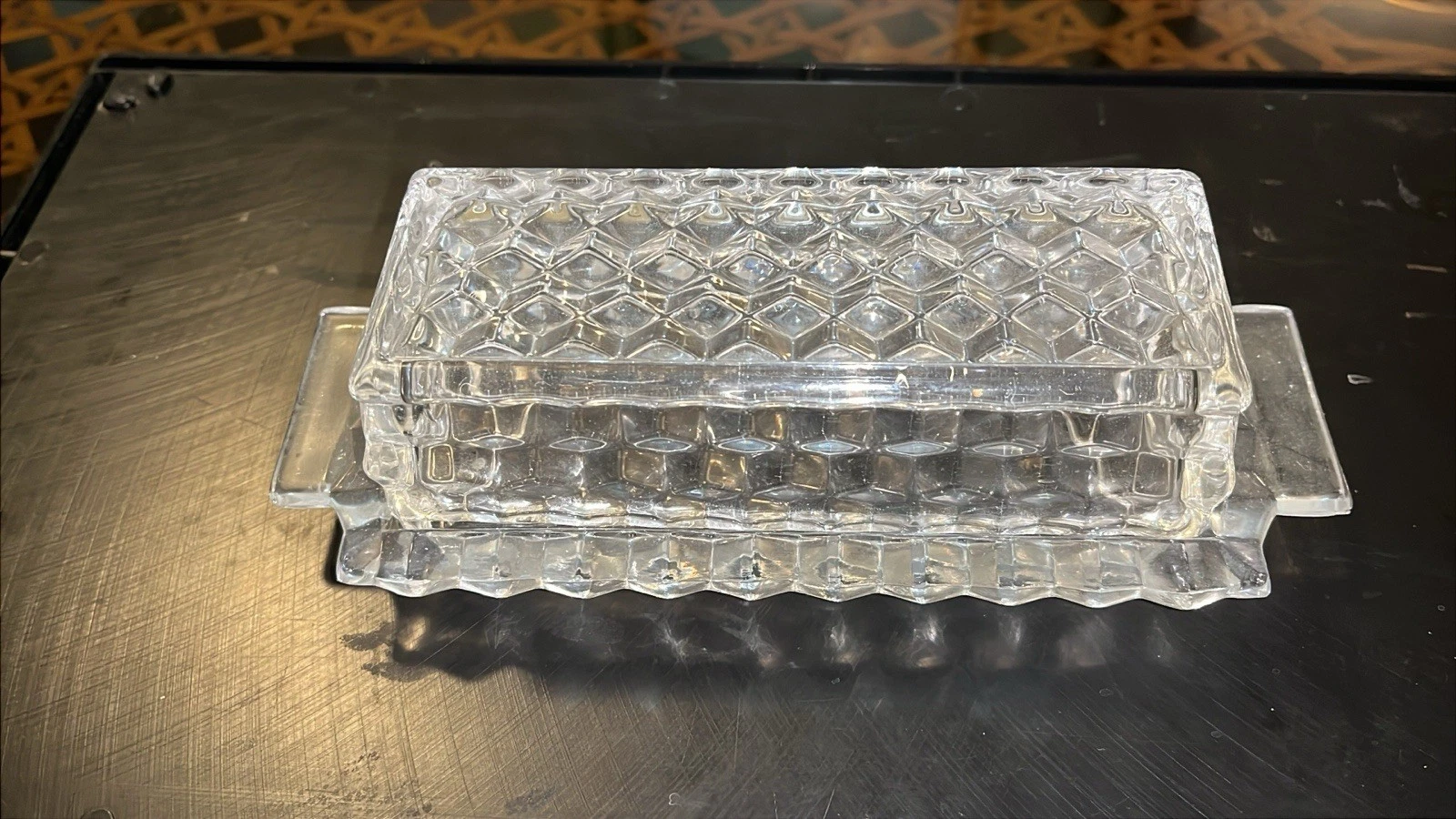 Vintage American Fostoria Butter Dish 2 Piece Glass 7.5” Long