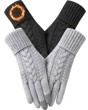2 Pairs Winter Gloves for Women, Touch Screen Warm Thermal Knit Gloves for Co...
