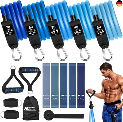 HIGHSAM Pilates Bar Set, 6X Fitnessbänder Set Widerstandsbänder mit Stange, Griffe, T