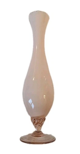 Vintage Opalescent Pink Bud Vase Swirled Glass Base Possibly Murano 10 Inches