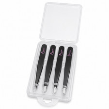 4PCS Precision Tweezers Set Stainless Steel Eyebrow Hair Removal Grooming Tools