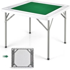 35" Square Folding Mahjong Table Camping Game desk w/Wear Resistant PVC Desktop