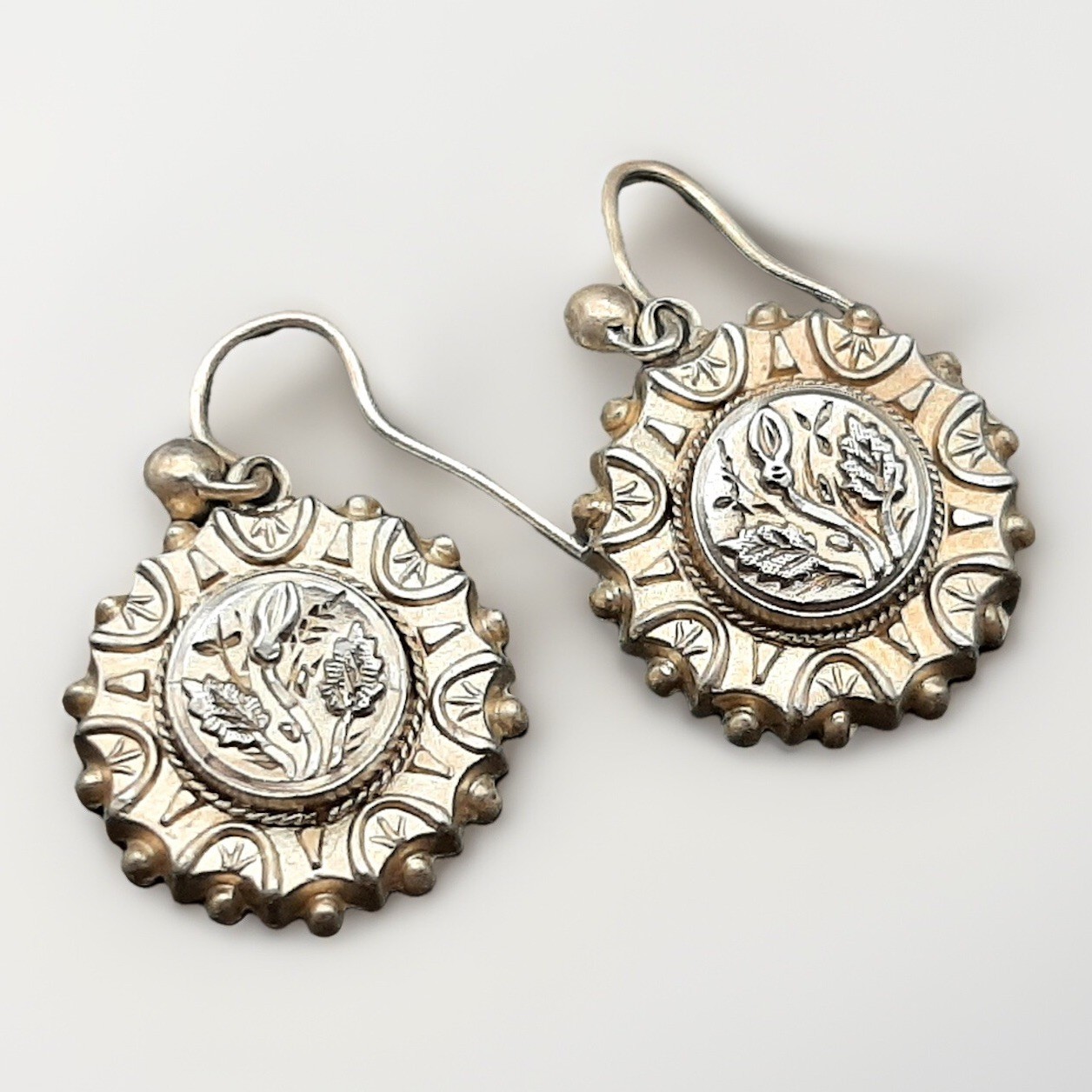 Victorian Repoussé Flowers Circular Sterling Silv… - image 1