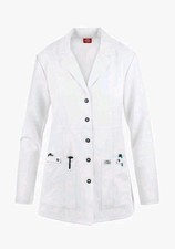 Dickies Xtreme Stretch Women Scrubs Lab Coats 28" Snap Front White SMALL 82400