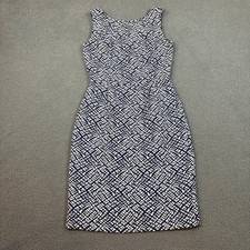 Tahari Arthur S. Levine Dress Womens 2 Blue White Geometric Sheath 6129M649
