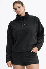 Nike W Black Fleece Funnel Neck Pullover Sweatshirt Swoosh Logo Large 12-14 NEW