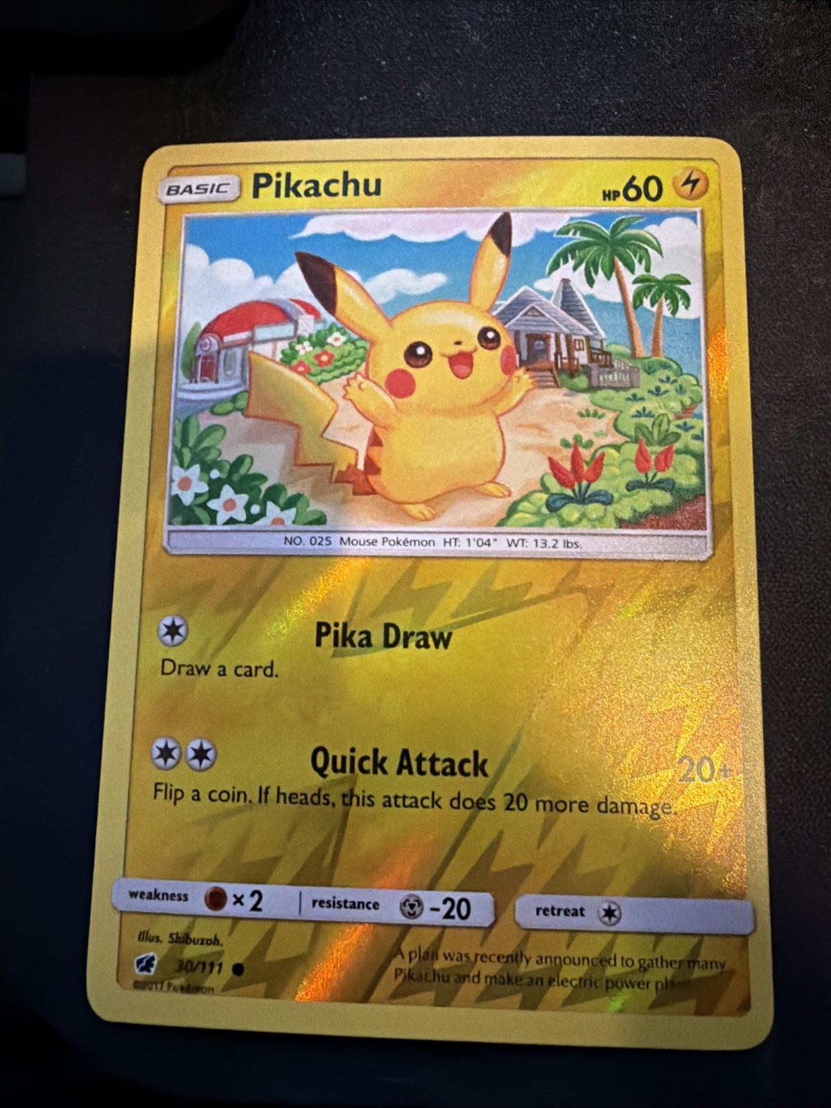Pikachu 30/111 Sm-Crimson Invasion Reverse Holo NEAR MINT!