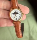 Vintage Timex Moon Phase Quartz Women's Watch, Leather Strap, Runs/New Battery