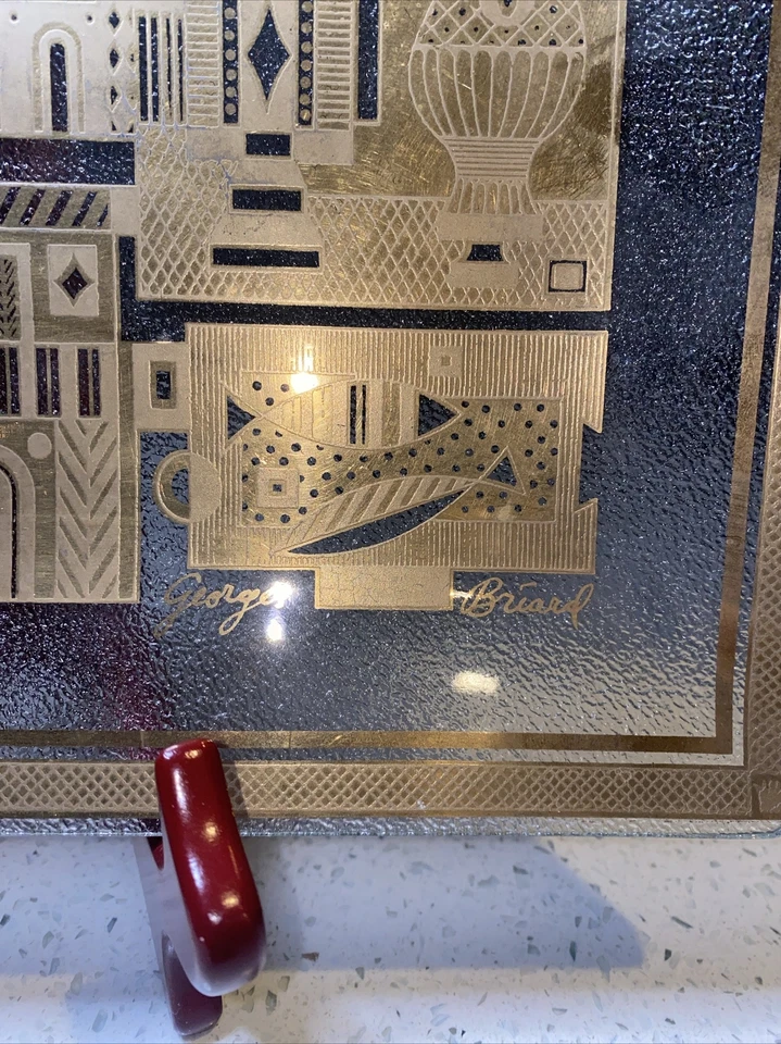 George Briard Mid-Century Modern Gold Leaf Tempered Signed Glass Tray/Plate. - Image 3 of 4