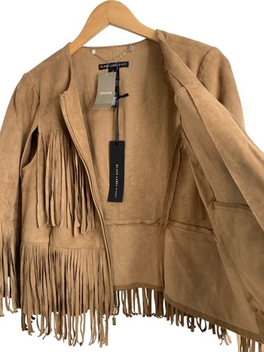 Chicos XS 4 US Black Label Fringe Jacket Top Suede Cognac $179 Cape Vest 8051 - Picture 6 of 14