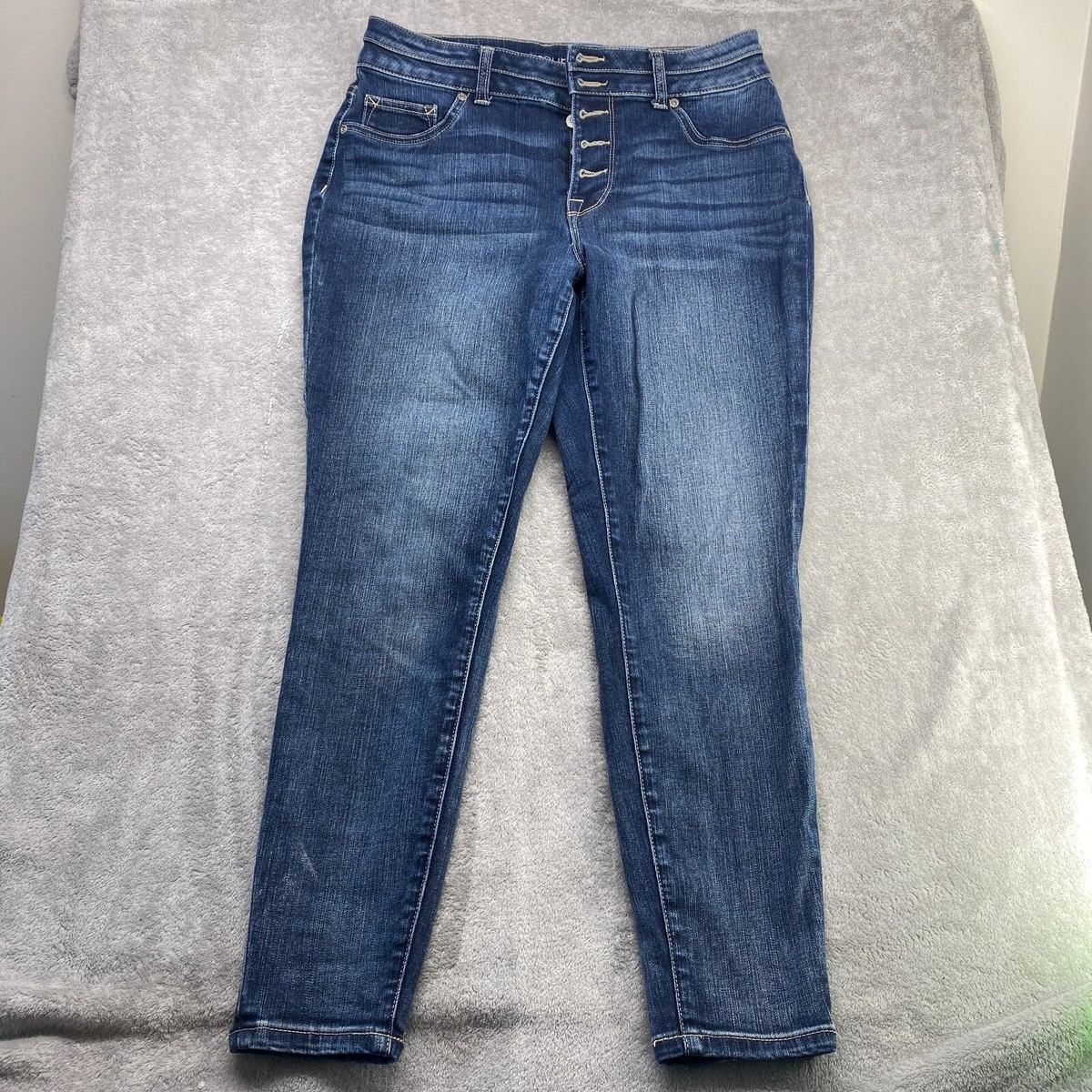 Maurices Super High Rise Medium Wash Button Fly Tapered Jeans in