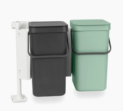 Brabantia Built-in Bin Sort & Go 2 Piece Jade Green / Gray 2x 3.2G 12L Trash Can