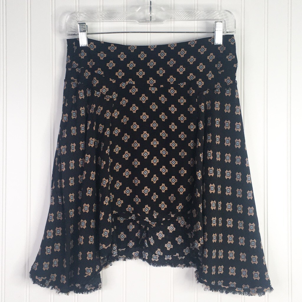 Free People Womens Asymmetric Skirt Black Geometric Above Knee