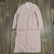 Vintage 50s-60s Red White Geometric House Bath Robe Royal Robes With Waist Rope