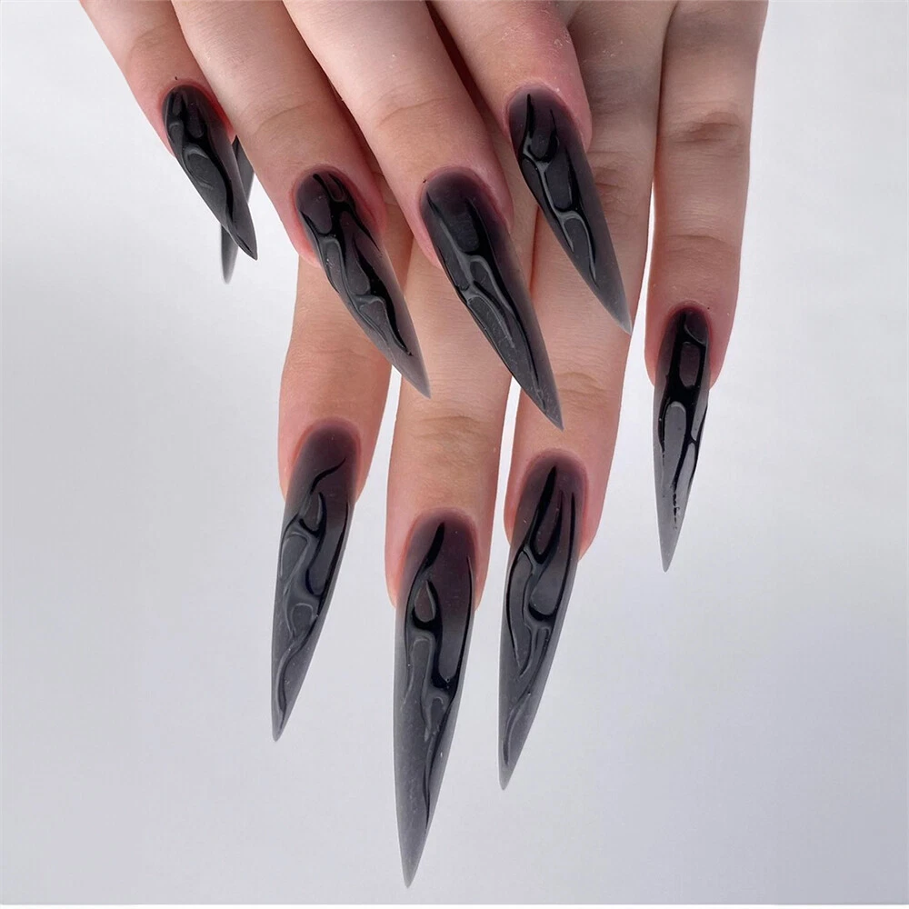 Nail Tips Black Fake Nails - Ejiubas Witch Black India | Ubuy