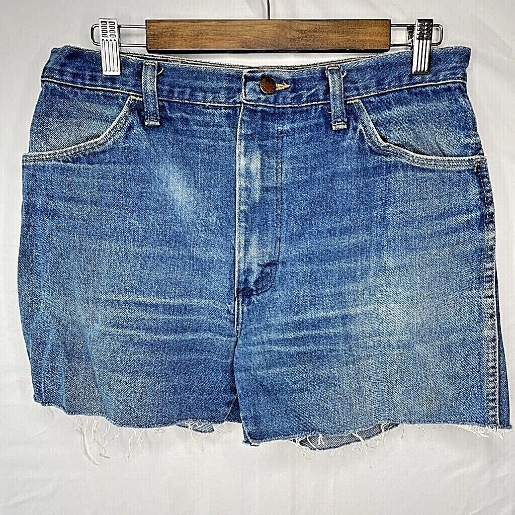 Vintage Rustler Mens Denim Cutoff Shorts Blue Classic Rise Frayed