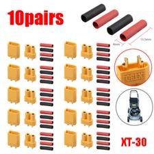 10Pairs XT30 Bullet Connector Plug + 40 Pcs Heat Shrink Tube For RC Lipo Battery