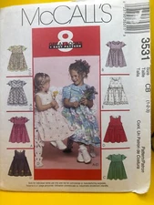 McCalls Pattern 3531 TODDLER DRESSES & PINAFORES Sz 1-3 Flare Pockets Collar NEW
