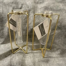 2x Desktop Glass Plant Propagation Station  Tubes Plant Terrarium In Brass X1