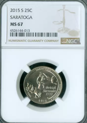 2015 S SARATOGA WHITE LABEL QUARTER NGC MS67  2nd FINEST REGISTRY  *