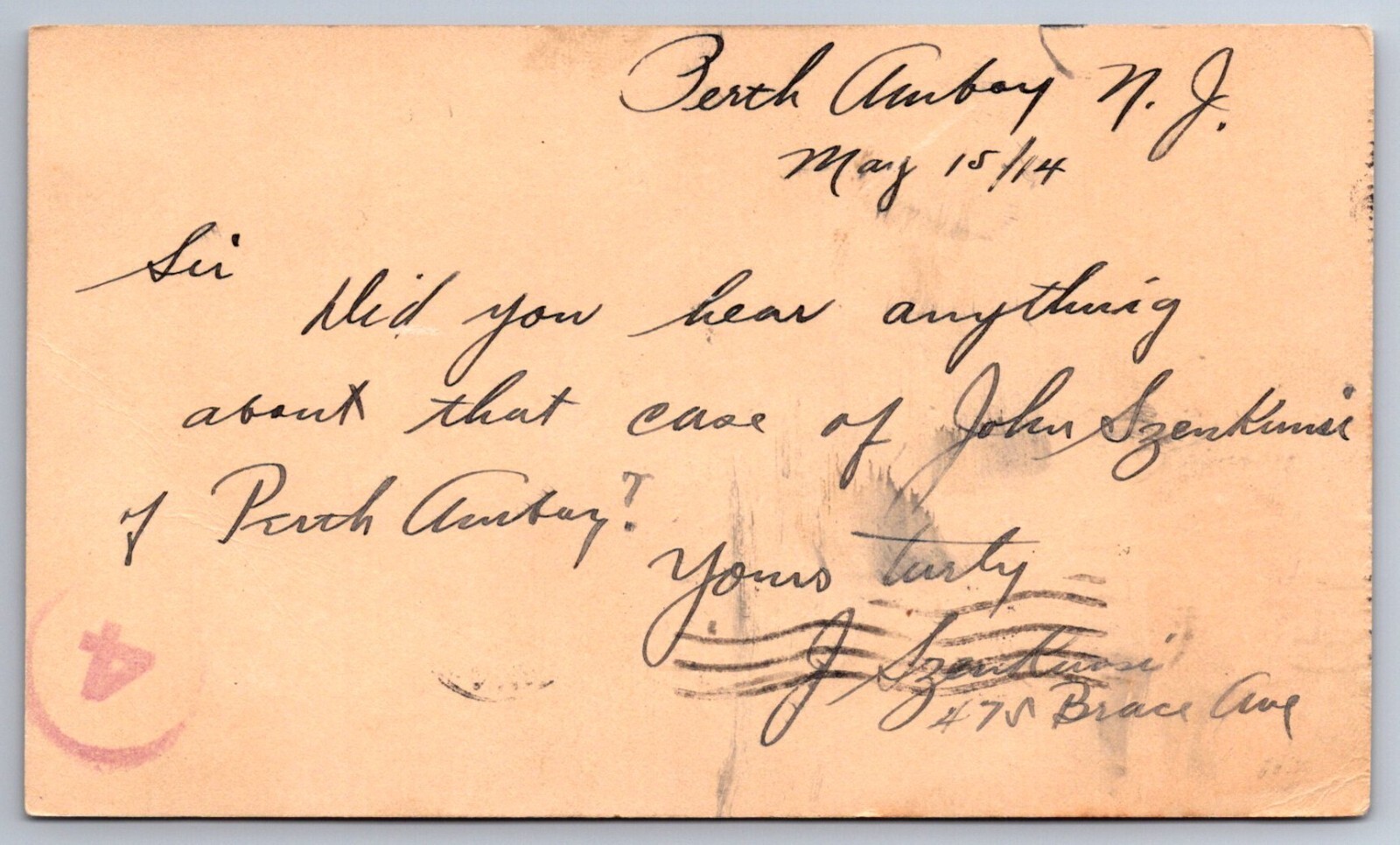 Postcard Perth Amboy to New Brunswick NJ Postal Card 1914 eBay