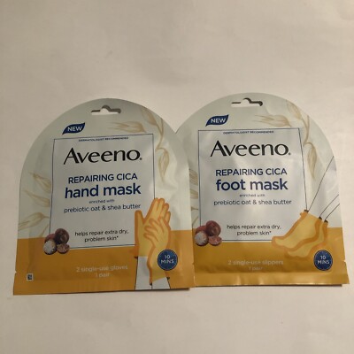 Aveeno Repairing Cica Prebiotic Oat & Shea Butter Masks 1 Foot Mask 1 Hand Mask