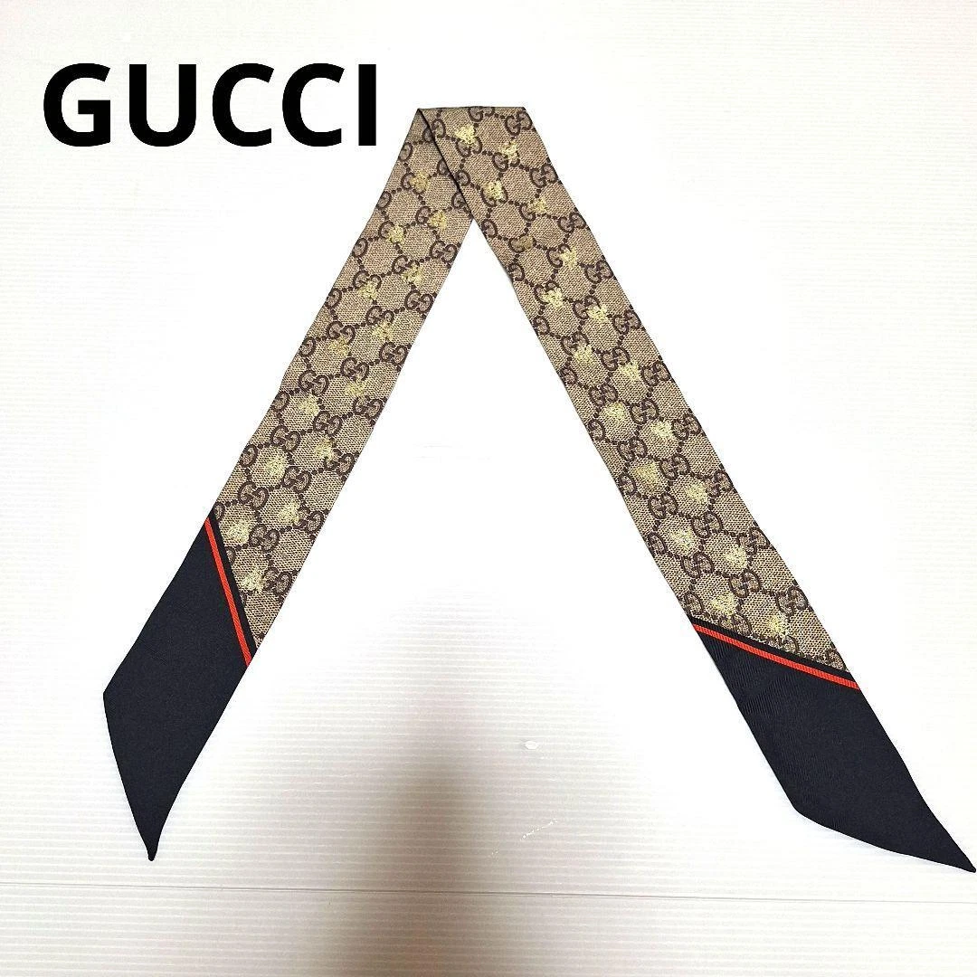 GUCCI Gucci GG foulard nœud en soie abeille marron noir larg cm, longu cm