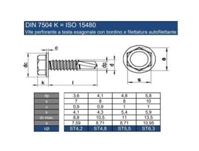DIN 7504K Viti Autoforanti Testa Esagonale Con Flangia A2 A4 - King Spa - Foto 9