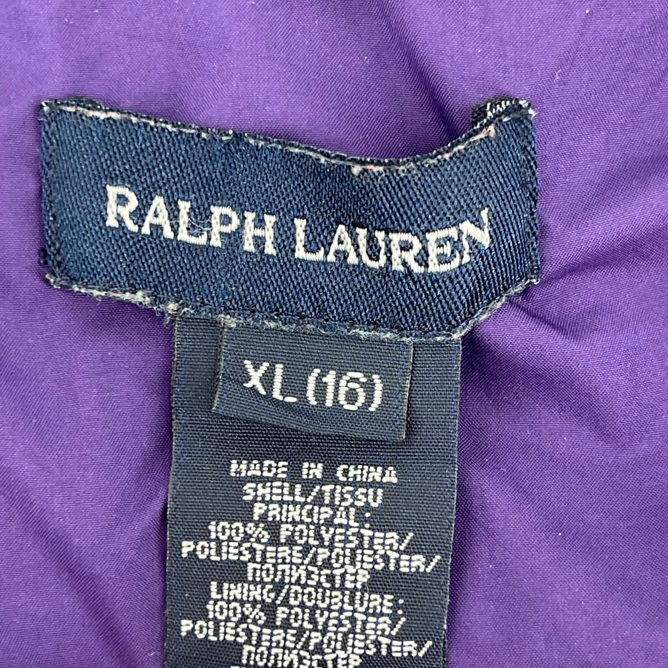 Chaqueta cortavientos Ralph Lauren niños púrpura ligera con capucha cremallera completa XL Foto 4 de 4