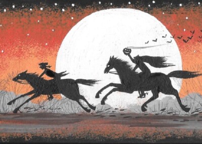 ACEO HALLOWEEN PRINT RYTA HEADLESS HORSEMAN SLEEPY HOLLOW ICHABOD CRANE Folk Art