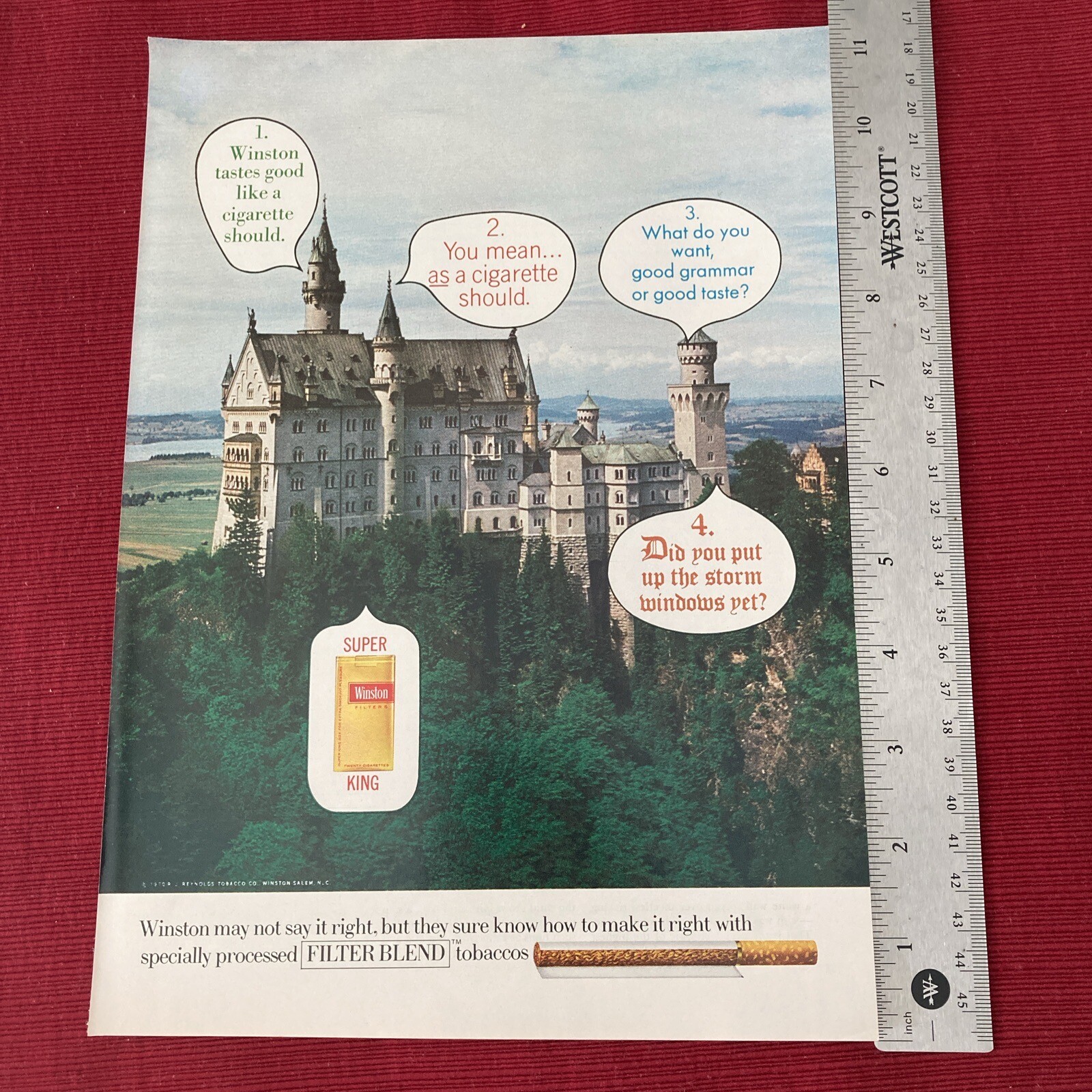 Winston Cigarettes Nueschwanstein Castle 1970 Print Ad - Great To Frame!