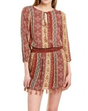 Sadie & Sage Boho Dress M Tassles Print Colorful Mini