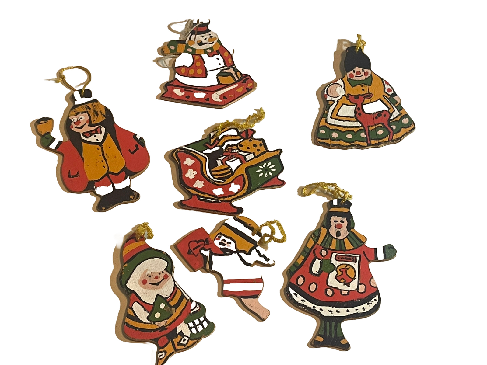 Lot of 7Vintage Wooden Paint by Number Christmas Ornaments 1970's eBay