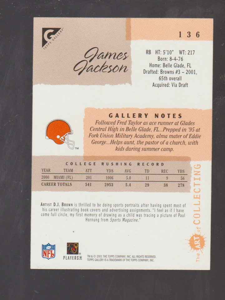 2001 Topps Gallery #136 James Jackson RC, Miami Hurricanes - Image 2 of 2