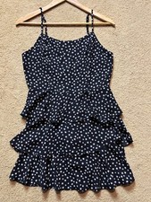 Forever 21 Black Ditsy Daisy Floral Fairy Core Chiffon Tiered Mini Dress Medium