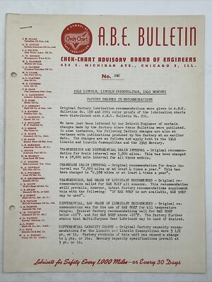 1948 CHEK-CHART A.B.E. BULLETIN NO 202 Lincoln Cosmopolitan Mercury Changes