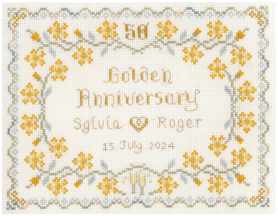 Goldene Hochzeit Jahrestag Sampler - Kreuzstich Set auf 14 Aida - FARBKARTE