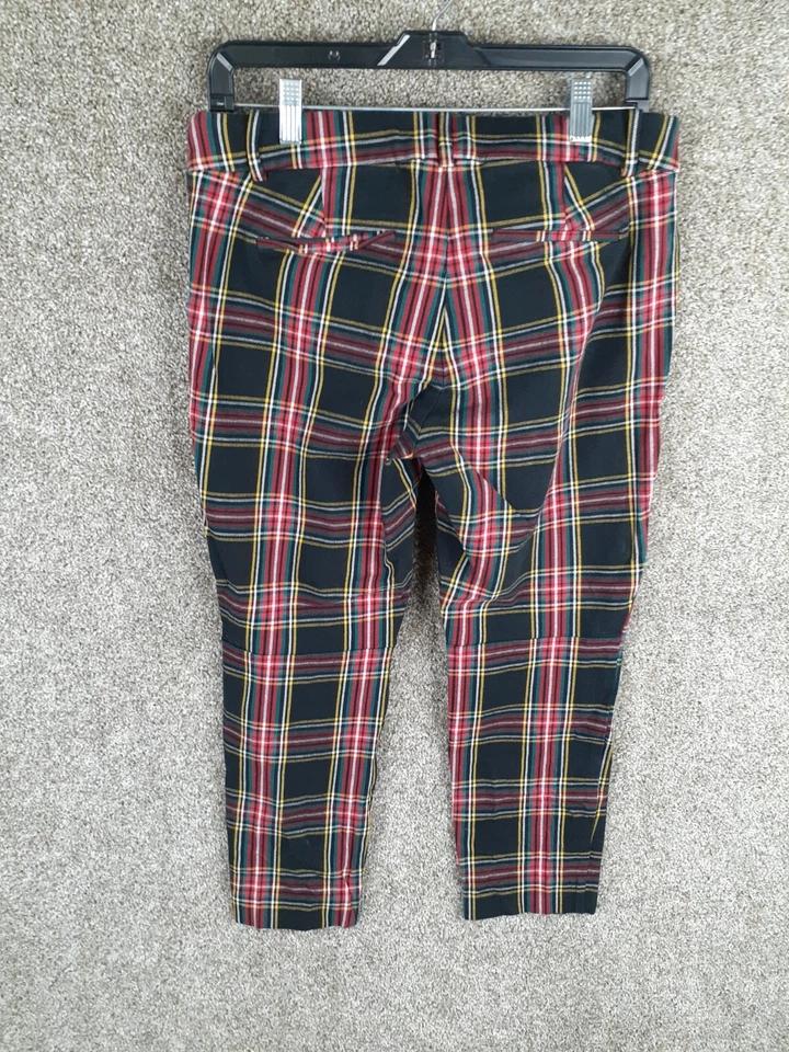 Pantalón corto J Crew Winne tartán a cuadros para mujer 10 negro rojo cremallera lateral elástico preppy Foto 3 de 4